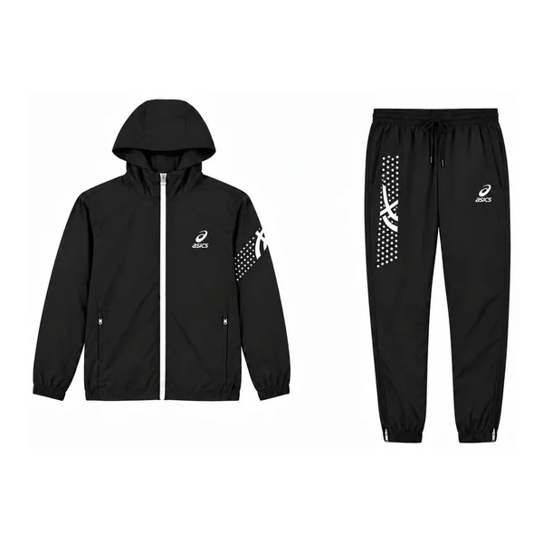 Asics Ensemble coupe-vent à capuche + pantalon – Noir