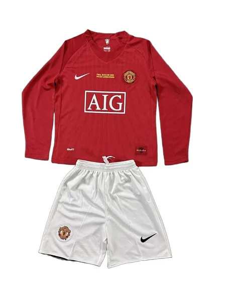 Manchester United Tenue Rétro Domicile Manche Longues 07/08 – Enfant