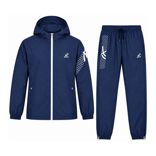 Asics Ensemble coupe-vent à capuche + pantalon – Bleu
